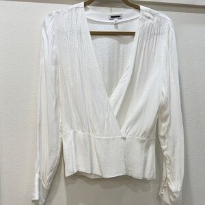 Express Shimmering White Wrap Blouse